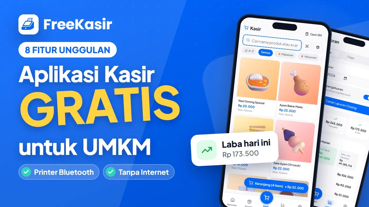 Cuplikan video FreeKasir: 8 fitur unggulan aplikasi kasir gratis untuk UMKM